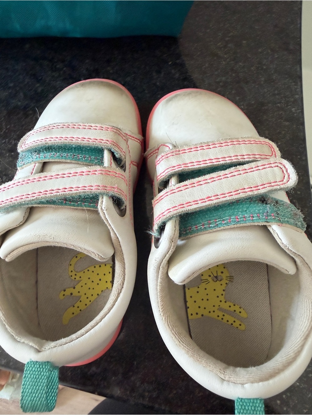 Kids White and Teal Ten Little Sneakers